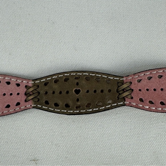 Ariat pink and brown leather laser cut out hearts belt limited edition buckle - Picture 12 of 12